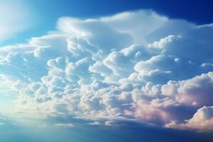 Rare blue cumulus clouds, a captivating atmospheric spectacle in the sky AI Generated photo