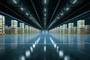 Empty warehouse at a distribution center for efficient storage solutions AI Generated photo