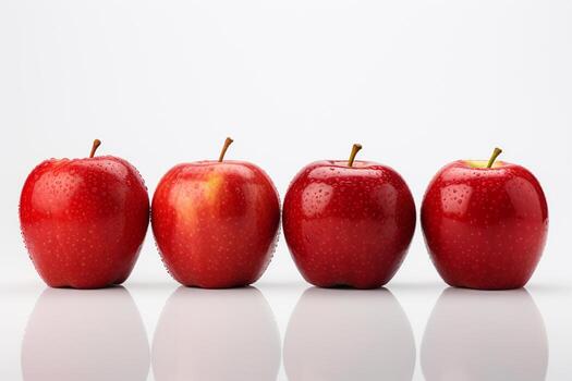 Red apples in row on white background with copy space for your text Ai Generated photo
