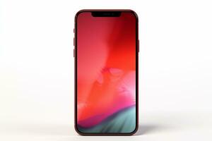 Smartphone with red screen on a white background. 3d rendering Ai Generated photo