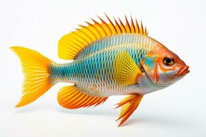 Goldfish on a white background. Isolation. Studio shot. Ai Generated photo