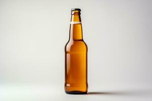 Beer bottle on a white background. Close-up. Studio shot. Ai Generated photo