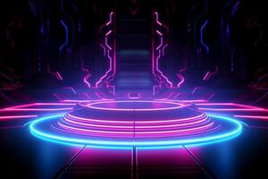 Abstract neon background with round podium. Futuristic style. illustration. photo