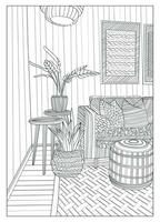 Illustration of the interior of the room. Vector. Can be used for books, catalogs, magazines, as an anti-stress coloring book vector