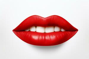 Beautiful red lips on white background. Close-up shot. Ai Generated Ai Generated photo