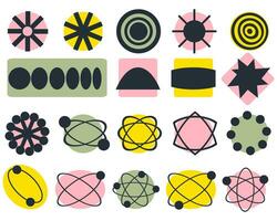 Retro Mid-Century aesthetic elements collection. Brutalist bauhaus shapes for decor and design. Abstract vector illustration.