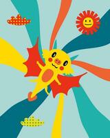 Chinese zodiac dragon fly in the sky vector poster. Animal Happy New Year 2024 cartoon character.