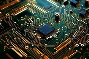 PCB, a vital component in electronic manufacturing, features a DT background pattern AI Generated photo