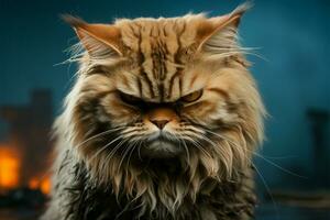 un enojado felinos descontento refleja un terrible día de desgracia ai generado foto