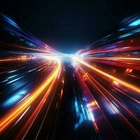 Abstract 3D power beams high speed light trails, futuristic motion blur For Social Media Post Size AI Generated photo