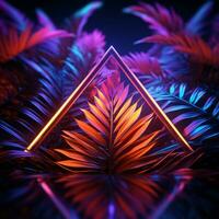 3D rendering Neon palms illuminate abstract shapes with vibrant radiance For Social Media Post Size AI Generated photo