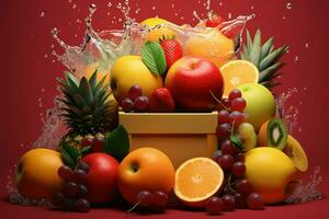 Vibrant fruits and accompanying fresh squeezed juices, a delightful duo AI Generated photo