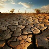 Natures plea Cracked soil in desert bears witness to climate changes toll For Social Media Post Size AI Generated photo