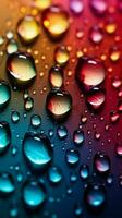 vívido degradado mezclado colores reunirse pequeño gotas de lluvia, elaboración un sorprendentes antecedentes vertical móvil fondo de pantalla ai generado foto