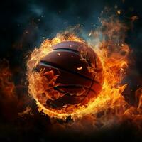 Basketball ignites, A blazing ball races towards the hoop with intensity For Social Media Post Size AI Generated photo