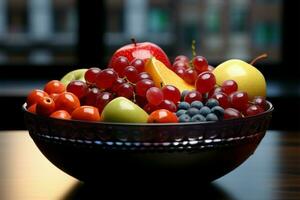 Bowl filled with an assortment of juicy and ripe fruits AI Generated photo