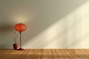 Minimalist 3D room with a single, beautifully rendered lamp fixture AI Generated photo