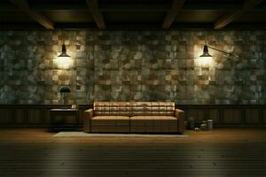 Interior ambiance 3D room scene complete with wall lights and floor AI Generated photo
