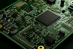 Unpopulated green PCB for custom component integration in electronics projects AI Generated photo