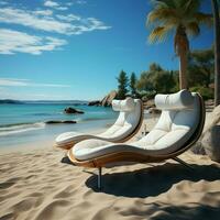 Chaise lounges on beach view For Social Media Post Size AI Generated photo