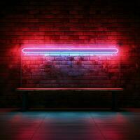Glowing neon accentuates a long billboard on a retro brick wall For Social Media Post Size AI Generated photo