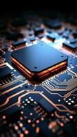 Abstract 3D circuit board Wide high tech perspective background texture Vertical Mobile Wallpaper AI Generated photo