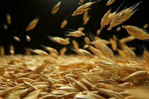 Grains of wheat in flight, symbolizing the vitality of food AI Generated photo