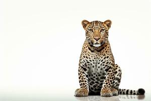 Leopard isolated on white background. Side view. 3D illustration. AI Generated photo