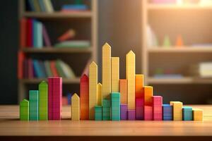financial graph on table with colorful light background, business and finance concept photo