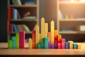 financial graph on table with colorful light background, business and finance concept Ai Generated photo