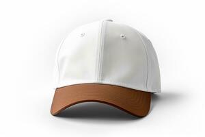 blanco béisbol gorra aislado en un blanco antecedentes. 3d representación. ai generado foto