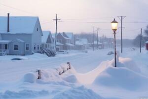 hermosa invierno paisaje con nieve cubierto casas en Reikiavik, Islandia ai generado foto