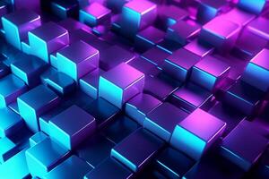 3d illustration of abstract geometric background with cubes in blue and pink photo