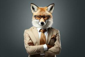 fox in businessman suit and tie on white background. Business concept Ai Generated photo