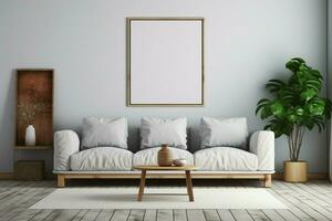 Mockup frames in a 3D rendered living room, ideal for presentation AI Generated photo