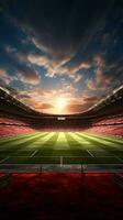 3D soccer stage, Rendered stadium hosts bustling field action Vertical Mobile Wallpaper AI Generated photo