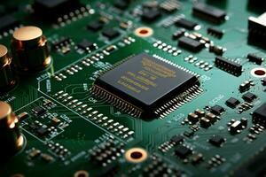 Superior performance is achieved with high end SMD components on green PCB AI Generated photo