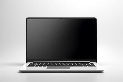 ordenador portátil aislado en un blanco antecedentes. 3d representación burlarse de arriba ai generado foto