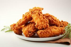 Fried chicken on a white background, close-up shot. AI Generated photo