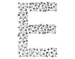 Isolated vector decorative letter E of the Latin alphabet. Botanical font, black sketch branches and leaves.