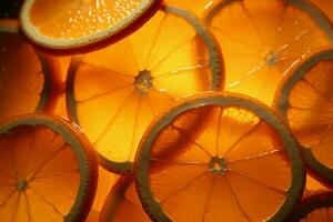 Ripe orange rings, backlit, create a textured and vibrant background AI Generated photo