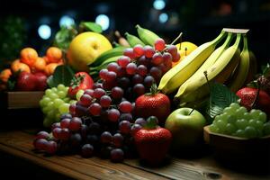 explorar un variedad de frutas a mercado Fruta para tu selección ai generado foto