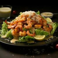 A twist on tradition shrimp infused Caesar salad, a seafood delight For Social Media Post Size AI Generated photo