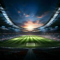 Soccer arena in 3D, A rendered stadium with a crowded field For Social Media Post Size AI Generated photo