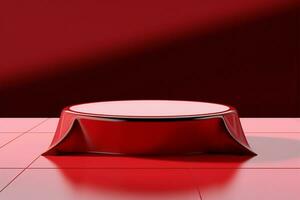 Abstract 3D illustration with a red podium concealing a mysterious item AI Generated photo