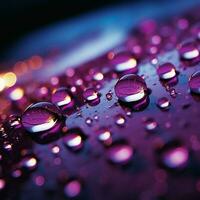 Close up Raindrops on window with soothing purple light illuminating them For Social Media Post Size AI Generated photo