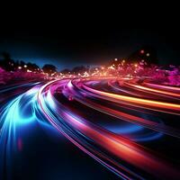 5G technology 3D light trails with rapid, curving motion For Social Media Post Size AI Generated photo