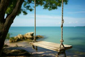 Enjoy the view from a tree swing overlooking the beautiful sea AI Generated photo