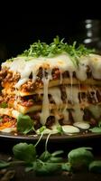 Showcasing the allure of homemade beef lasagna through stunning photography Vertical Mobile Wallpaper AI Generated photo