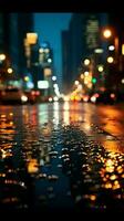 Nocturnal cityscape through rain speckled glass, background softened by blur Vertical Mobile Wallpaper AI Generated photo